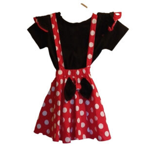 Girls Black & Red Polka Dot Suspender Dress Kids Costume
